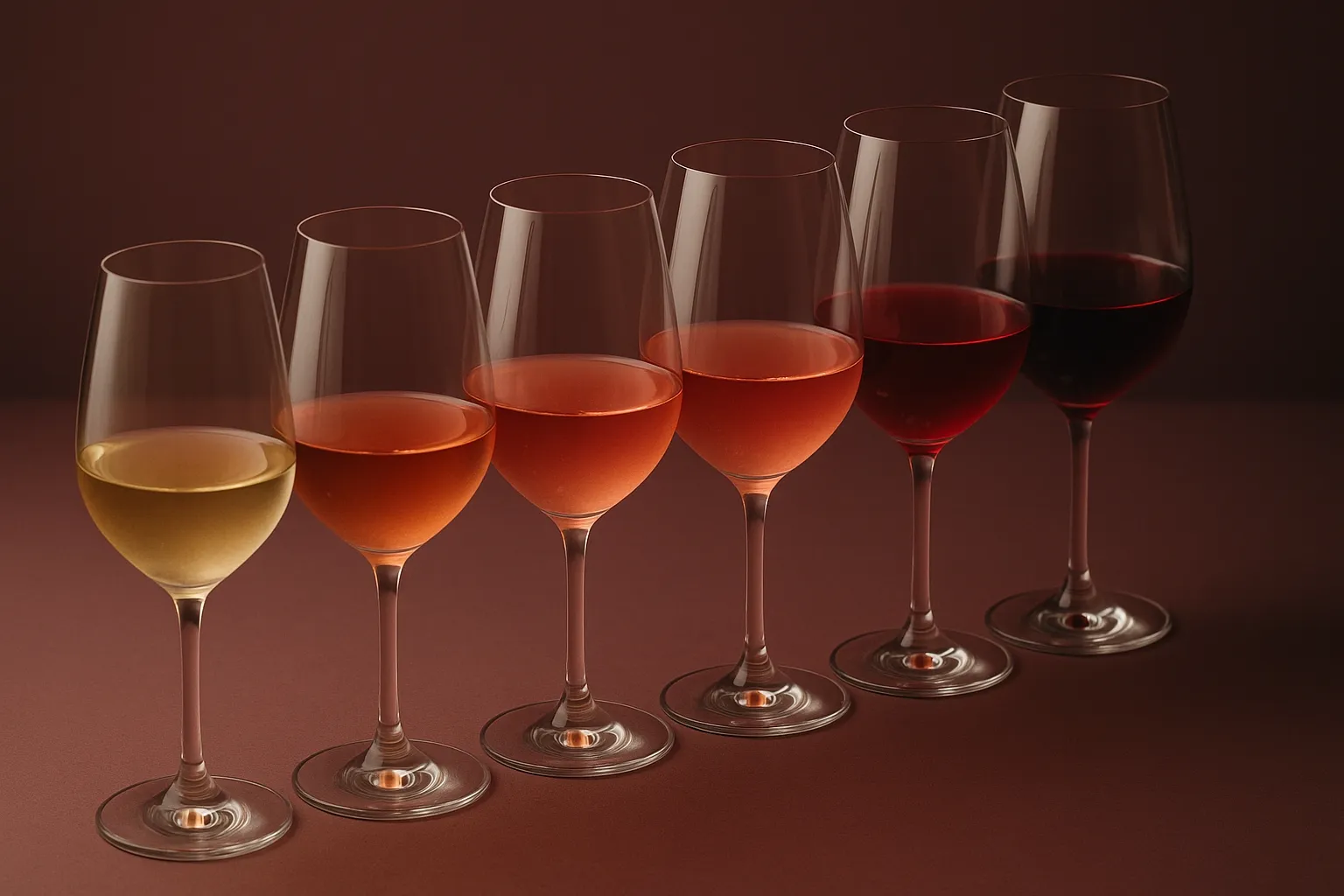 白から赤までグラスが並んだワインの味わいマップ